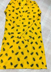 FEATHER PRINT ETHNIC YELLOW KURTA