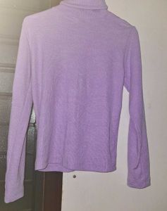 Lilac ribbed turtleneck full sleeves top