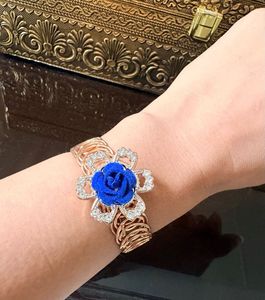 Elegant Blue Rose & Crystal Bracelet
