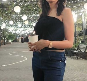 Black One-Shoulder Velvet Top