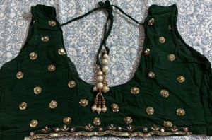 Dark Green Georgette Saree with Embroidery