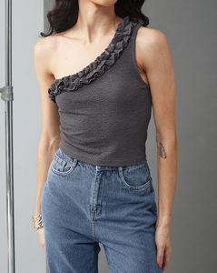 SHEIN Gray One-Shoulder Ruffle Top