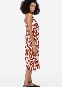 H&amp;M Rust Brown Print Twist Front Midi Dress