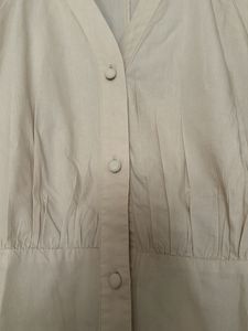 H&amp;M Beige Button-Up Midi Dress