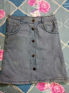 Light Wash Denim Button-Up Skirt