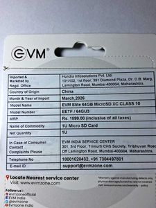 EVM 64GB Micro SD Card V30 A1 UHS U3 Speed 100Mbps