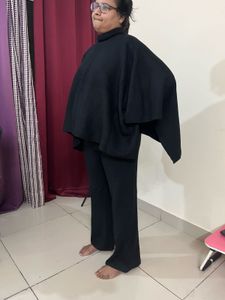 Black Cape &amp; Pant woolen cord set