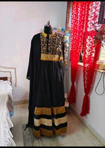 Elegant Black &amp; Gold Anarkali Gown
