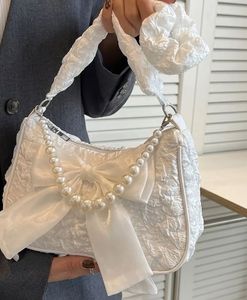 Elegant White Pearl Bow Shoulder Bag