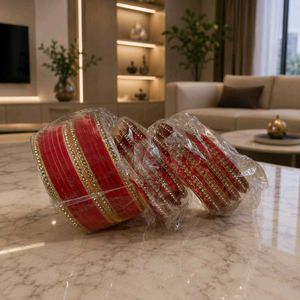 Elegant Red & Gold Bangles Set ;Pack of 3