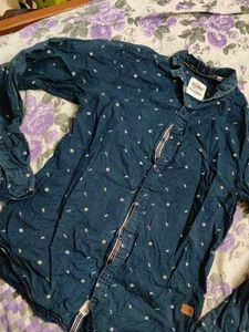 Navy Blue Patterned Casual Shirt