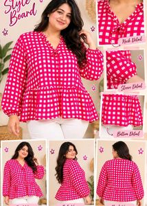 Chic Red &amp; White Checkered Peplum Top 40"-44"