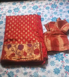 Red Saree with Blouse Piece
