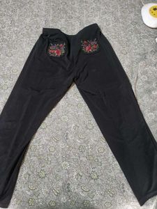Embroidered Black Palazzo Pants