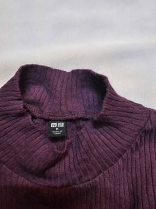 Uniqlo Purple Ribbed Mock Neck Top