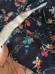 Floral Print Mesh Neck Top