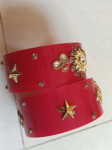 Red Ethnic Bangles with Embellishments