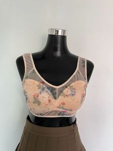 Sheer Floral Print Bra Top