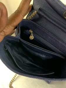 Metrocity Navy Blue Quilted Leather Crossbody Bag
