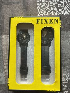 FIXEN Black Leather Strap Watch Set
