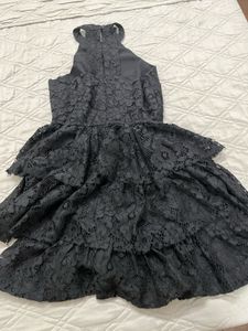 Black Lace Tiered Halter Dress