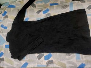 Black Ribbed Turtleneck Maxi Dress