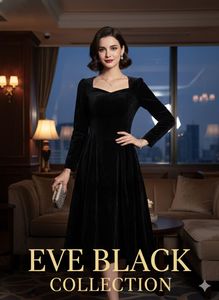Elegant Black Velvet Midi Dress