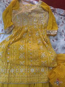 Nyra cutYellow Embroidered kurta Choli Set