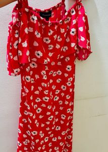 Hot rose Floral Cold Shoulder Dress