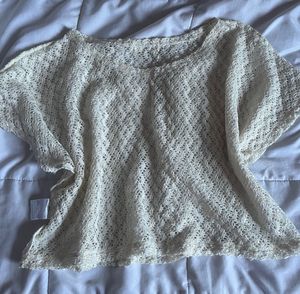 Cream Crochet Knit Top