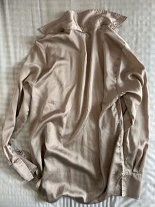 Champagne Satin Button-Down Shirt