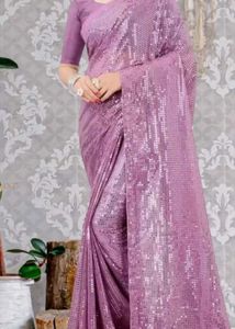 Lavender Sequinned Saree with blouse piece