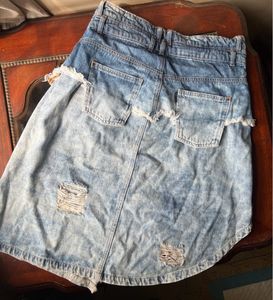 Y2K style distressed denim skirt