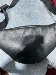 Black Faux Leather Fanny Pack with Gold Chain