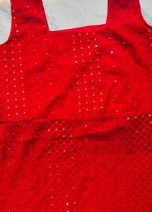 Vibrant Red Sequined Kurta Set