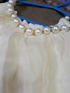 Elegant Pearl Neckline cream co-ord set.