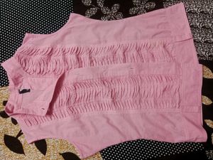 Pink Ruffled Button-Down Top