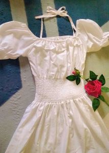 White Off-Shoulder Puff Sleeve Dress 👗