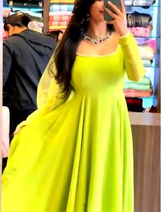 Flared Anarkali Gown With Embroidered Dupatta