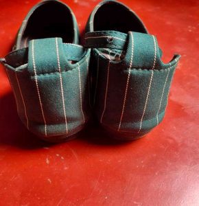Stylish Teal Striped Flats with Ankle Strap
