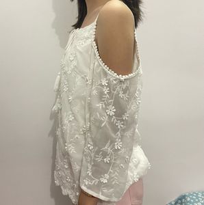 Boho Embroidered Cold Shoulder Dress