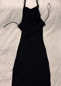 Black Ribbed Open Back Bodycon Dress