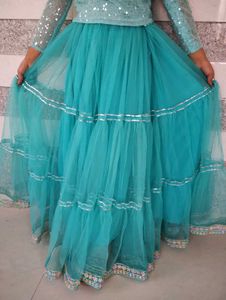 Turquoise tiered tulle skirt with sequin top