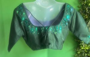 Not used Embroidered Green Blouse