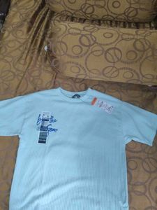 Light Blue Ribbed Graphic T-Shirt