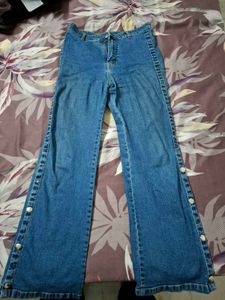 High-Waisted Wide-Leg Snap Button Jeans