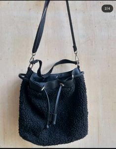 Fuzzy Black Bucket Bag