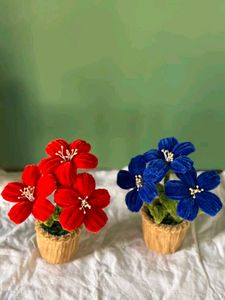 Velvet Flower Pots - Red & Blue