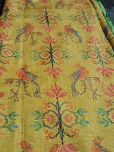 Vibrant Yellow Floral Bird Print Saree