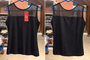 Sheer Neckline Ribbed Sleeveless Top